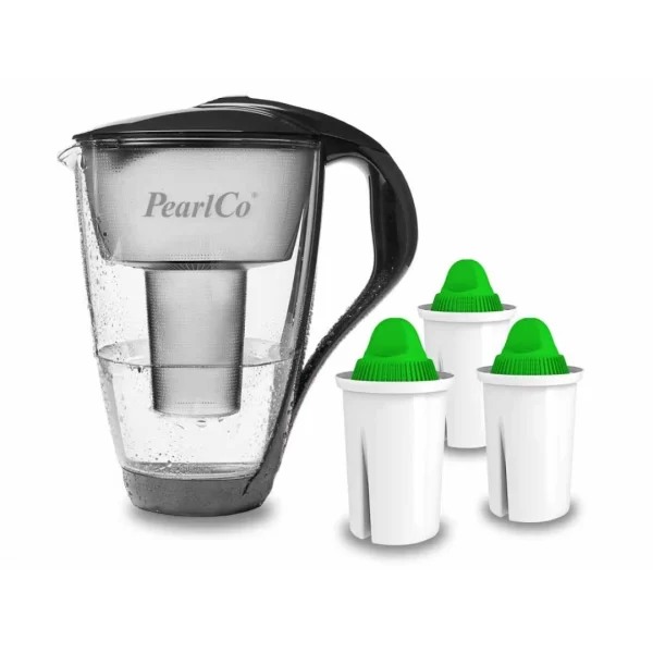 Pearlco Glas-Wasserfilter Anthrazit Inkl. 3 Alkaline Filterkartuschen 1