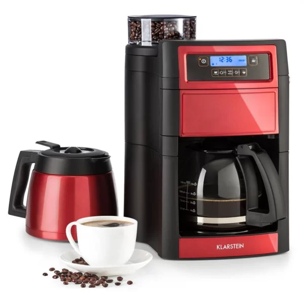 Klarstein Aromatica II Duo Kaffeemaschine, Integriertes Mahlwerk, 1,25 L, Rot Rot 1