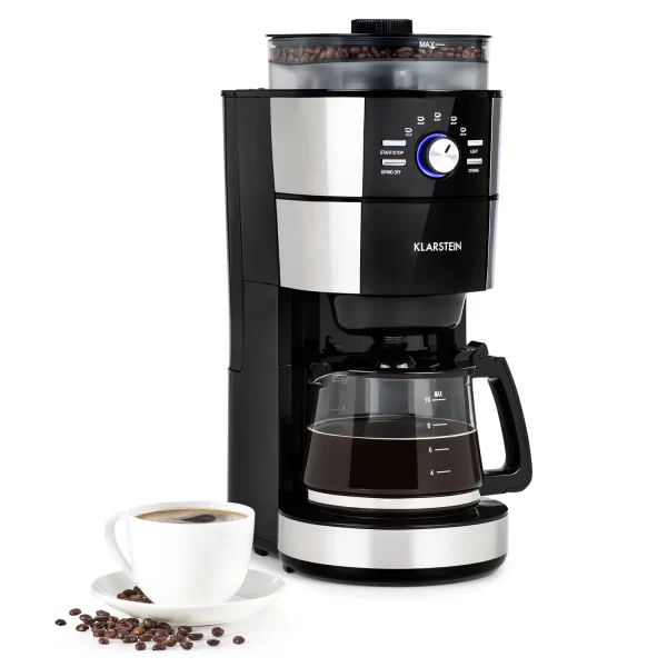 Klarstein Grind & Brew Kaffeemaschine 900-1000W 10Tassen 1-Liter-Tank Mahlwerk Silber 1