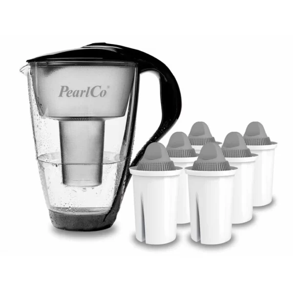 Pearlco Glas-Wasserfilter Schwarz Inkl. 6 Protect+ Filterkartuschen 1